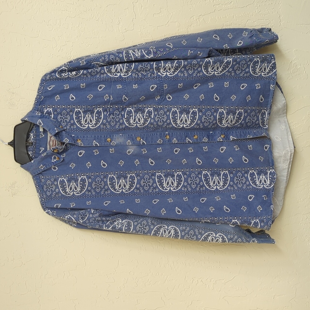 Double Impact Vintage Bandana Print Chambray Button Down Shirt Size XL